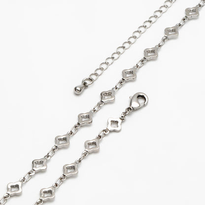 Gold/ Silver Tone Four Leaf Clover Beaded Chain 5.6mm, Finished Bracelet/ Anklet/ Necklace with Extender Chain, Ready to Wear (#LK-605)