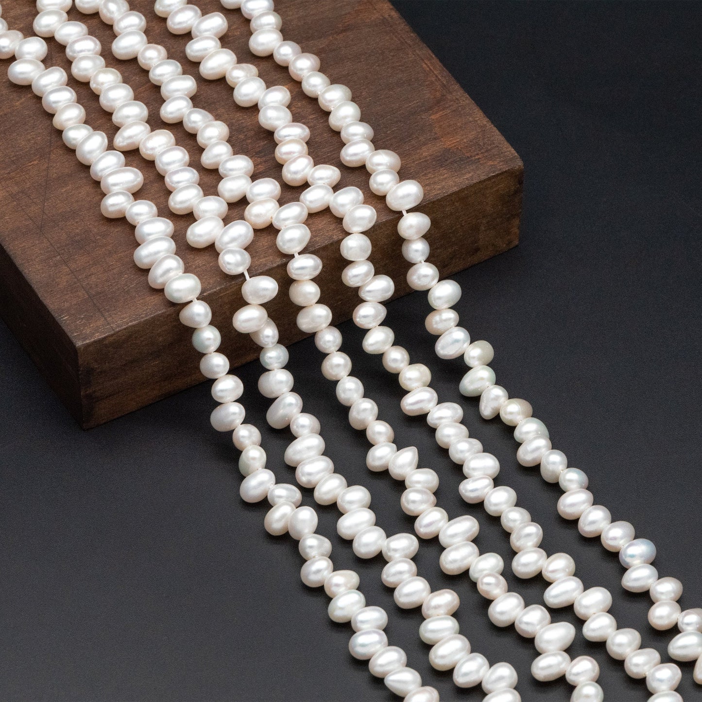 Freshwater Oval Pearl 7-8mm, Top Side Drilled, Natural Teardrop Pearl Beads -(PL-80)/ 14.5" Full strand
