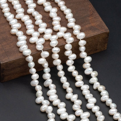 Freshwater Oval Pearl 7-8mm, Top Side Drilled, Natural Teardrop Pearl Beads -(PL-80)/ 14.5" Full strand