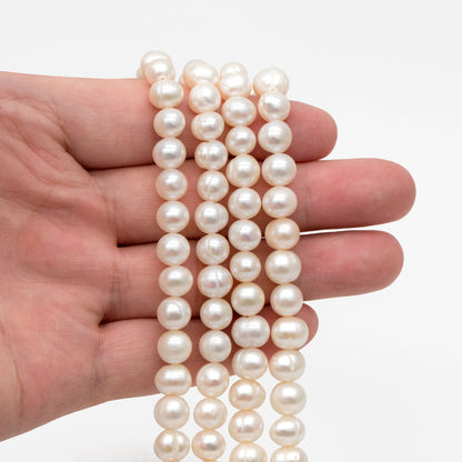 Freshwater Potato Pearls 7x9mm, Natural White Oval Pearls, Loose Pearl Beads Wholesale - (PL-82)/ 15" strand