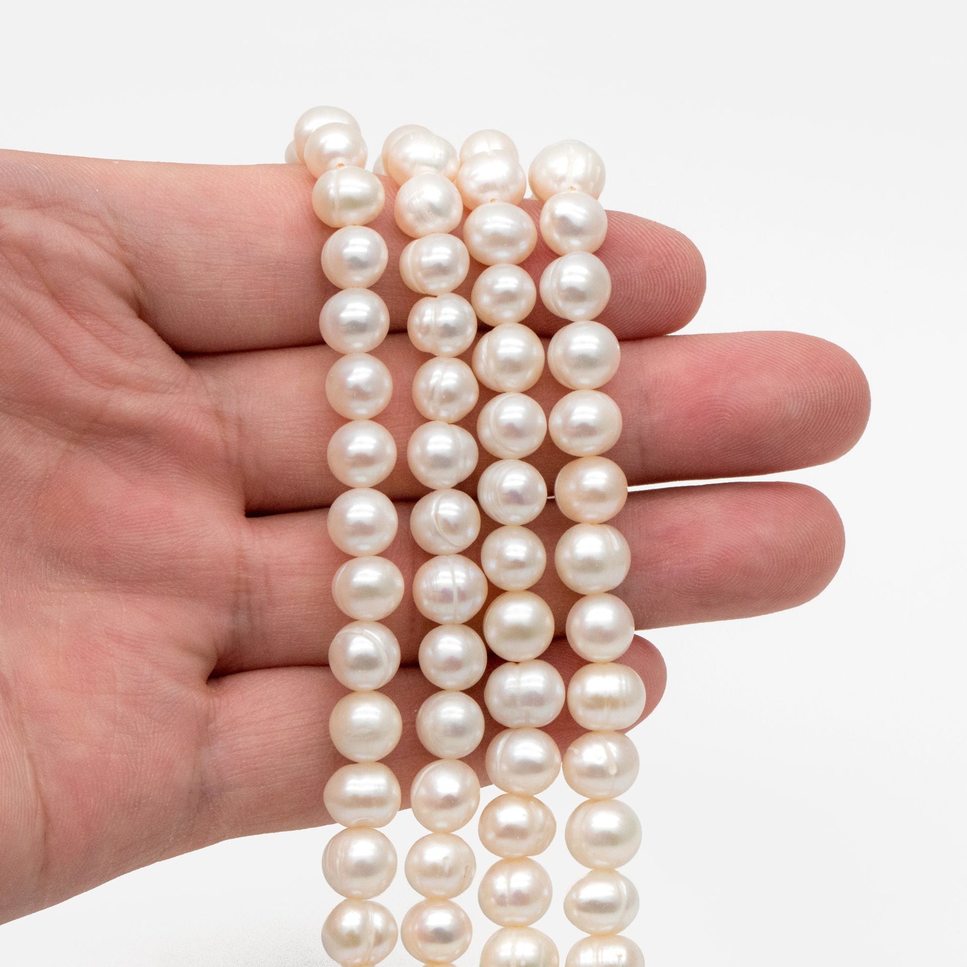Freshwater Potato Pearls 7x9mm, Natural White Oval Pearls, Loose Pearl Beads Wholesale - (PL-82)/ 15" strand