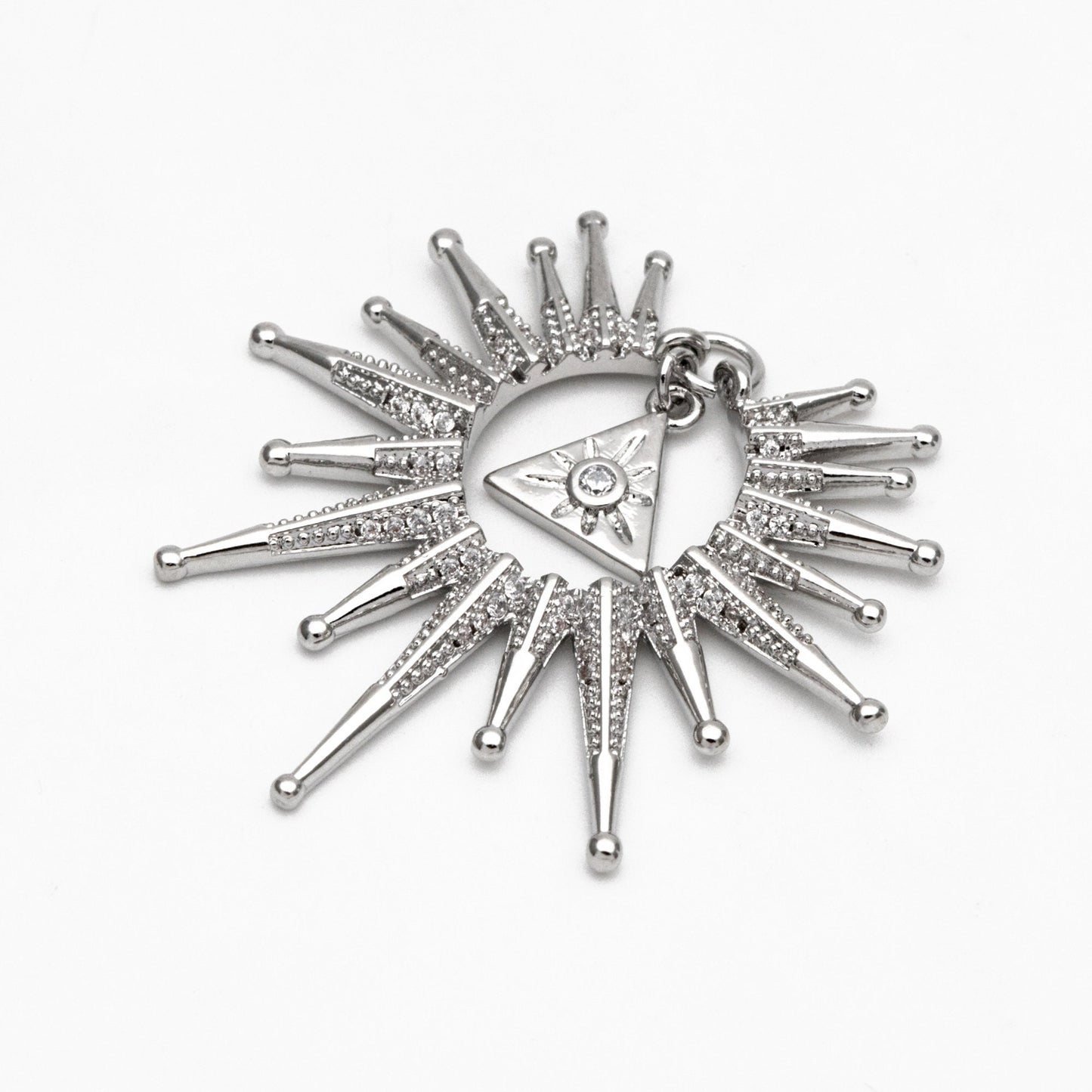 4pcs CZ Pave Gold/ Silver Sun Charms, 18K Gold/ Rhodium plated Brass, Sun Pendant (GB-2259-D)