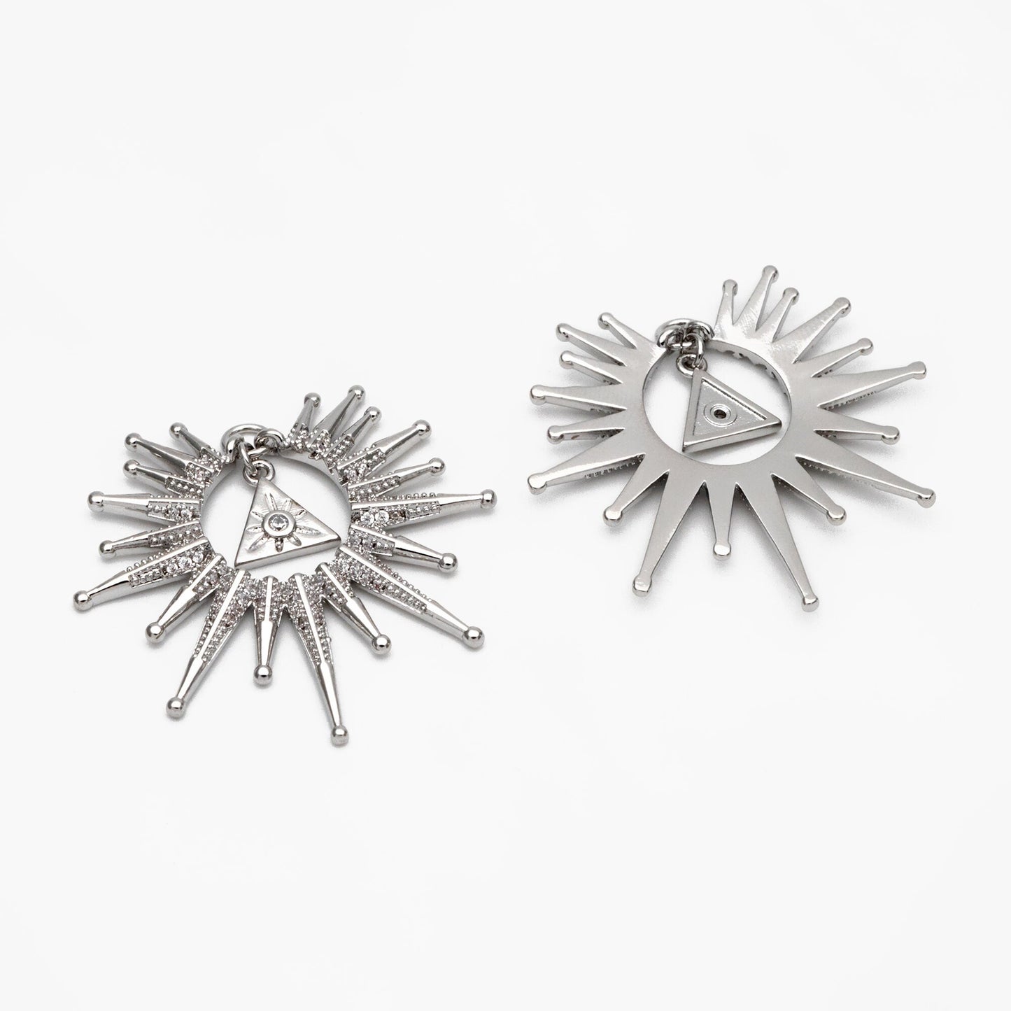 4pcs CZ Pave Gold/ Silver Sun Charms, 18K Gold/ Rhodium plated Brass, Sun Pendant (GB-2259-D)