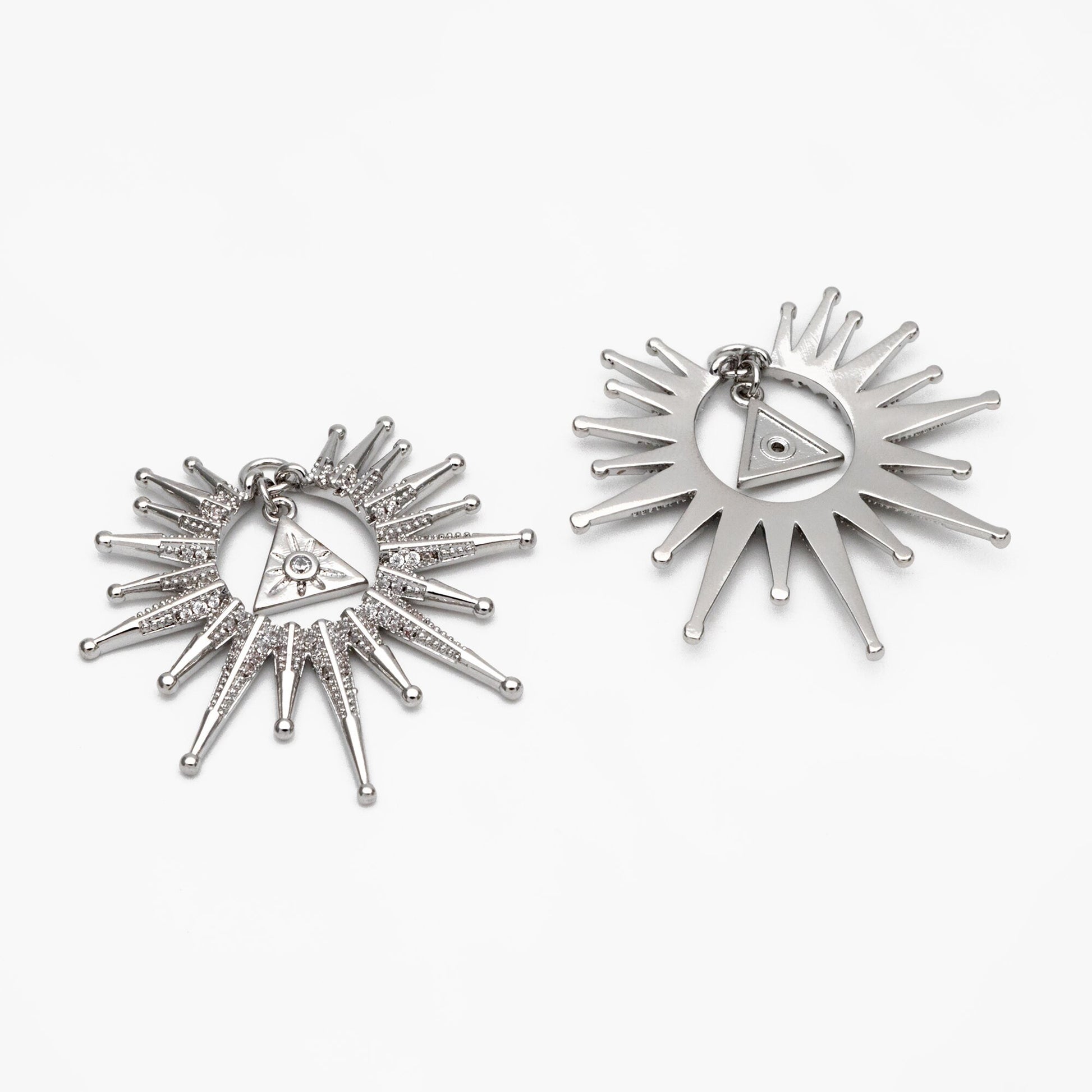 4pcs CZ Pave Gold/ Silver Sun Charms, 18K Gold/ Rhodium plated Brass, Sun Pendant (GB-2259-D)