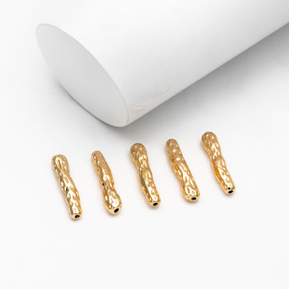 10pcs Gold Hammered Tube Beads, 22x5mm, 18K Gold plated Brass, Bar Spacer Beads (GB-4412)