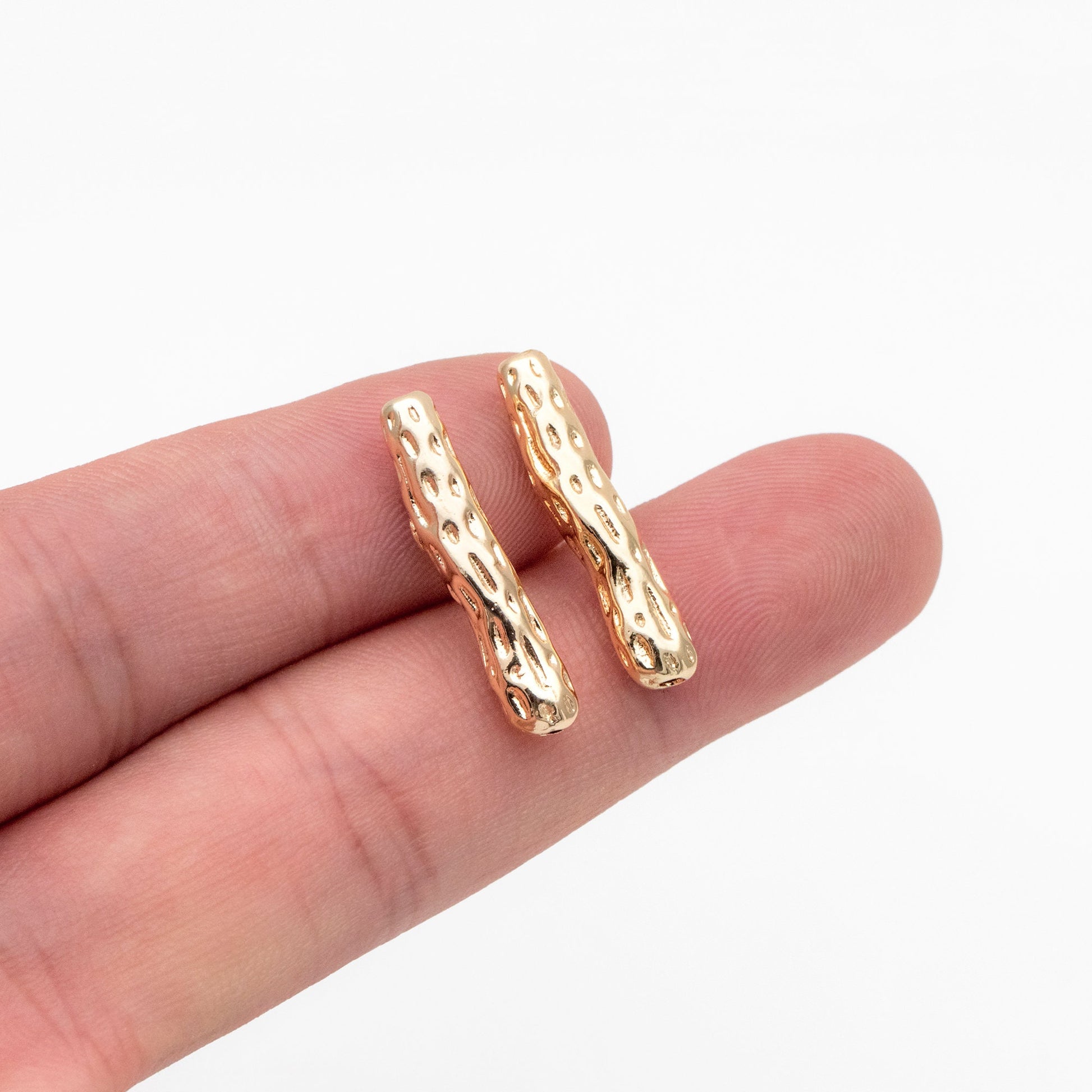 10pcs Gold Hammered Tube Beads, 22x5mm, 18K Gold plated Brass, Bar Spacer Beads (GB-4412)