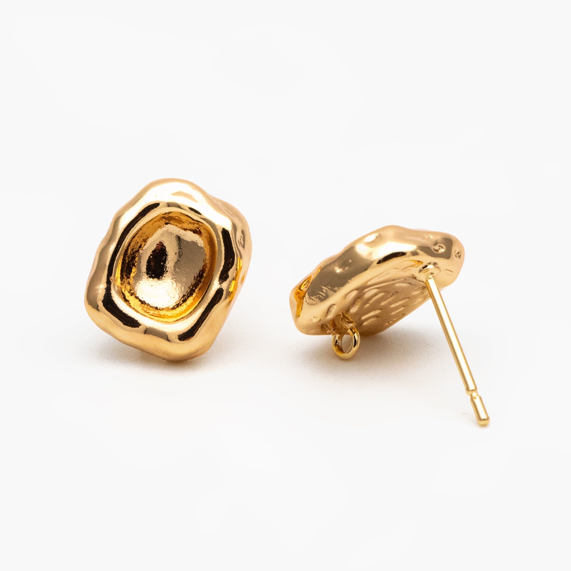 10pcs Gold Irregular Brass Stud Earrings: Minimalist Rectangle Ear Posts (GB-4417)