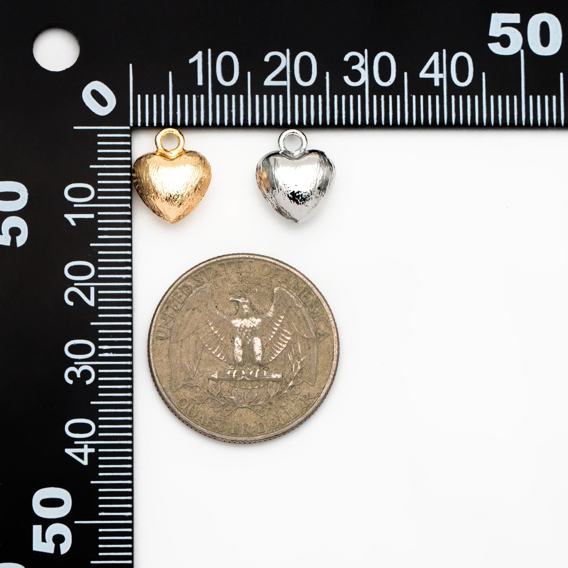 10pcs Gold/ Silver Tone Brushed Heart Charm 13x10mm, 18K Gold/ Rhodium plated Brass, Heart Pendants (GB-4420)