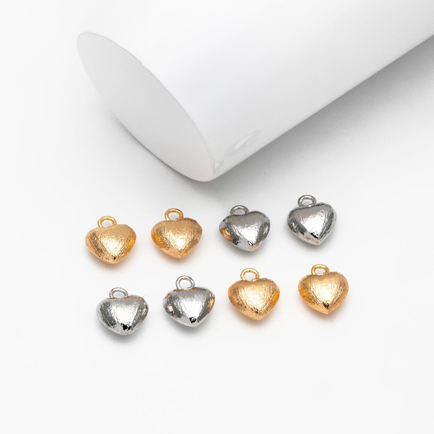 10pcs Gold/ Silver Tone Brushed Heart Charm 13x10mm, 18K Gold/ Rhodium plated Brass, Heart Pendants (GB-4420)