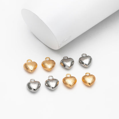 10pcs Gold/ Silver Tone Brushed Heart Charm 13x10mm, 18K Gold/ Rhodium plated Brass, Heart Pendants (GB-4420)