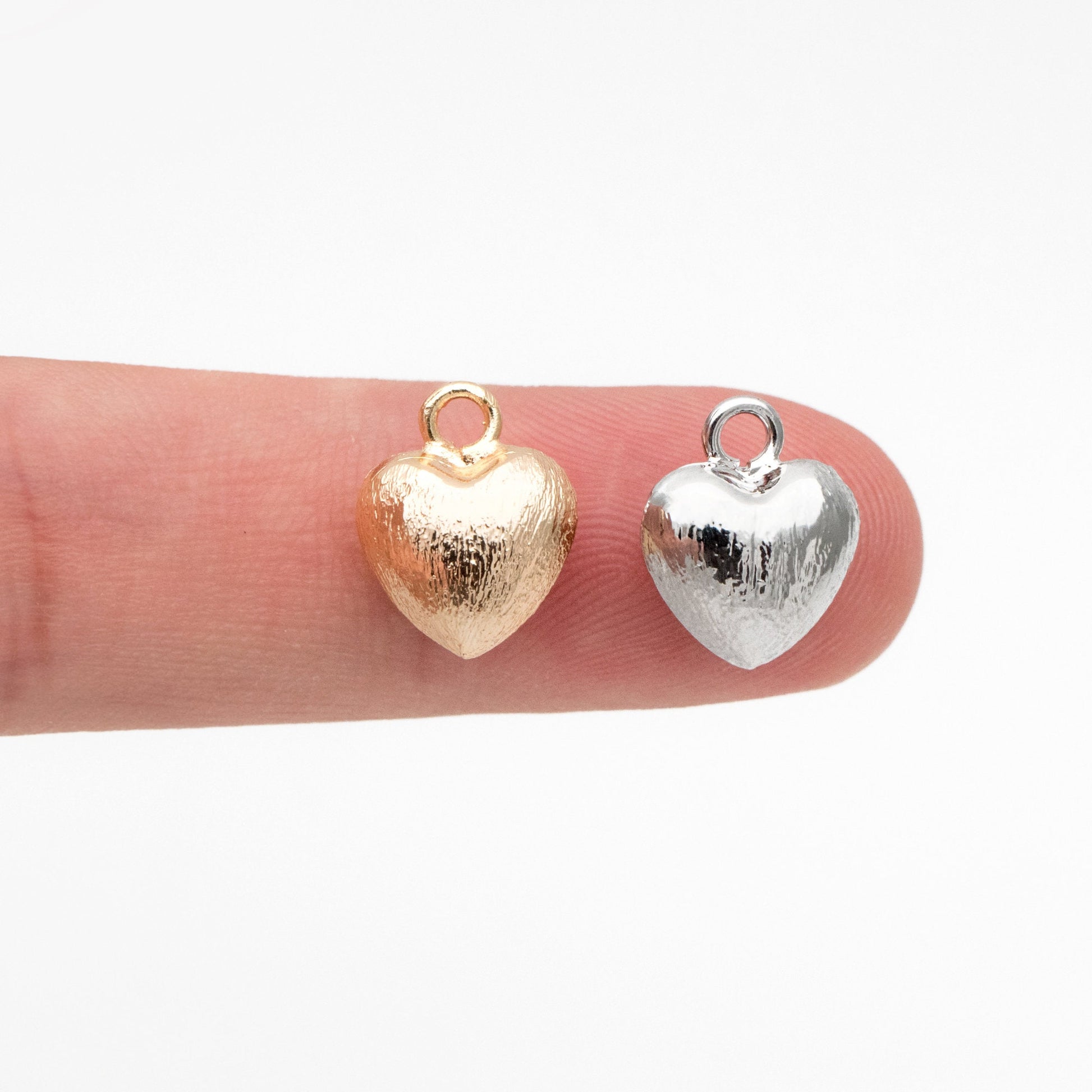 10pcs Gold/ Silver Tone Brushed Heart Charm 13x10mm, 18K Gold/ Rhodium plated Brass, Heart Pendants (GB-4420)