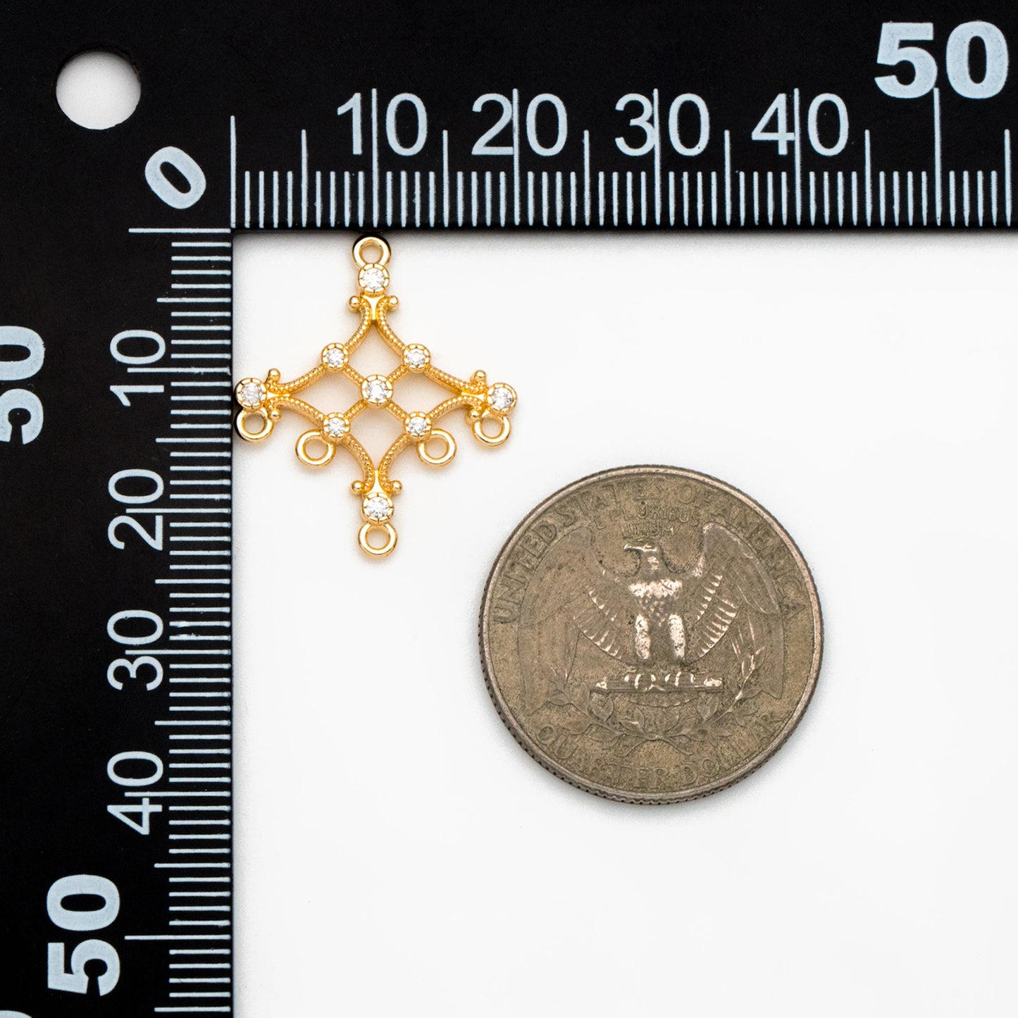 4pcs CZ Pave Gold Rhombus Charm Connectors, 18K Gold plated Brass, Geometric Pendants (GB-4424)