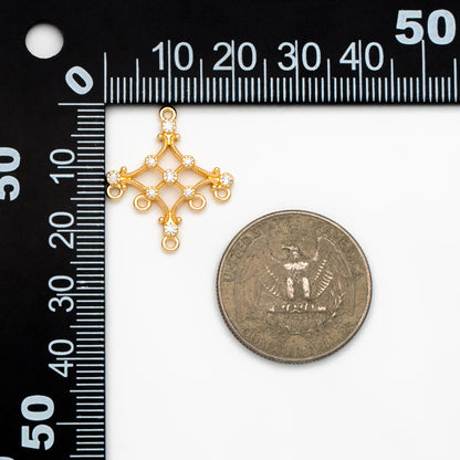 4pcs CZ Pave Gold Rhombus Charm Connectors, 18K Gold plated Brass, Geometric Pendants (GB-4424)