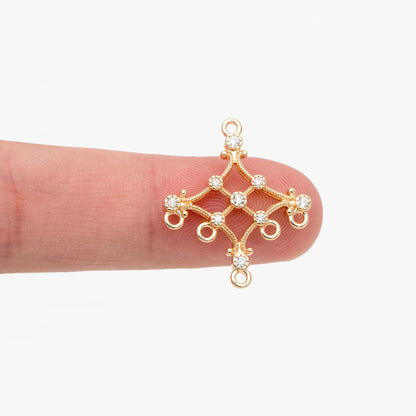 4pcs CZ Pave Gold Rhombus Charm Connectors, 18K Gold plated Brass, Geometric Pendants (GB-4424)