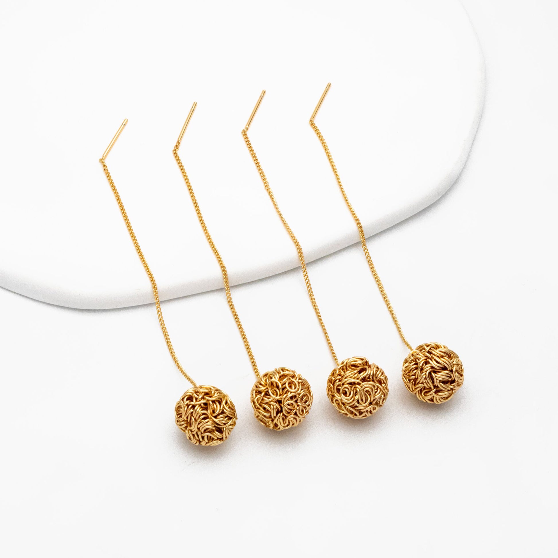 4pcs Gold Wire Ball Chain Earrings, Gold plated Brass, Daity Dangle Earrings (GB-4426)