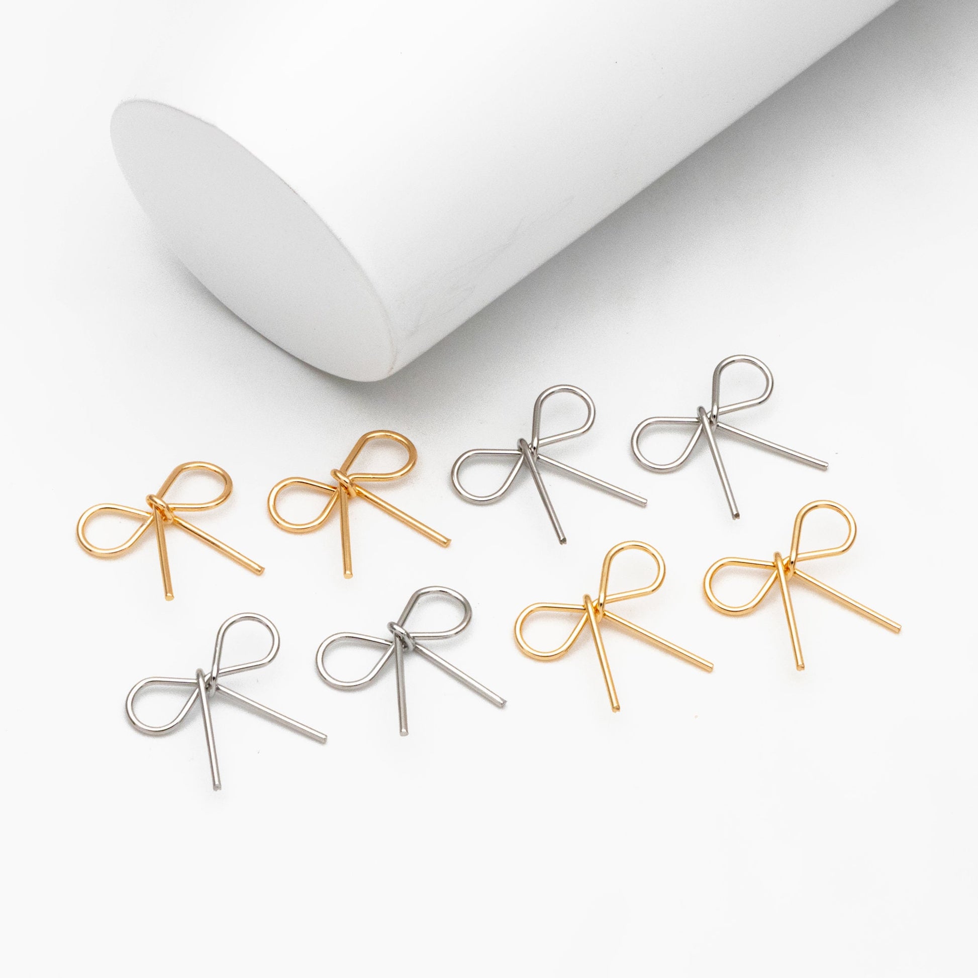 10pcs Gold/ Silver Bowknot Charms, 18K Gold/ Rhodium plated Brass Bow Pendant (#GB-2745-D)