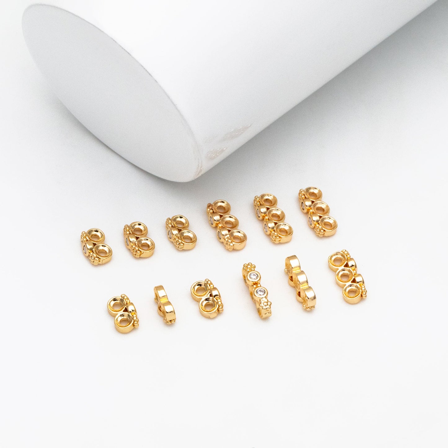 10pcs CZ Pave Gold Flower Connectors, 18K Gold plated Brass, Multi Loop Charms (GB-4428)