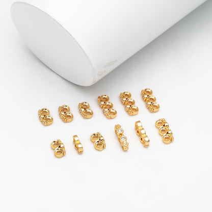 10pcs CZ Pave Gold Flower Connectors, 18K Gold plated Brass, Multi Loop Charms (GB-4428)