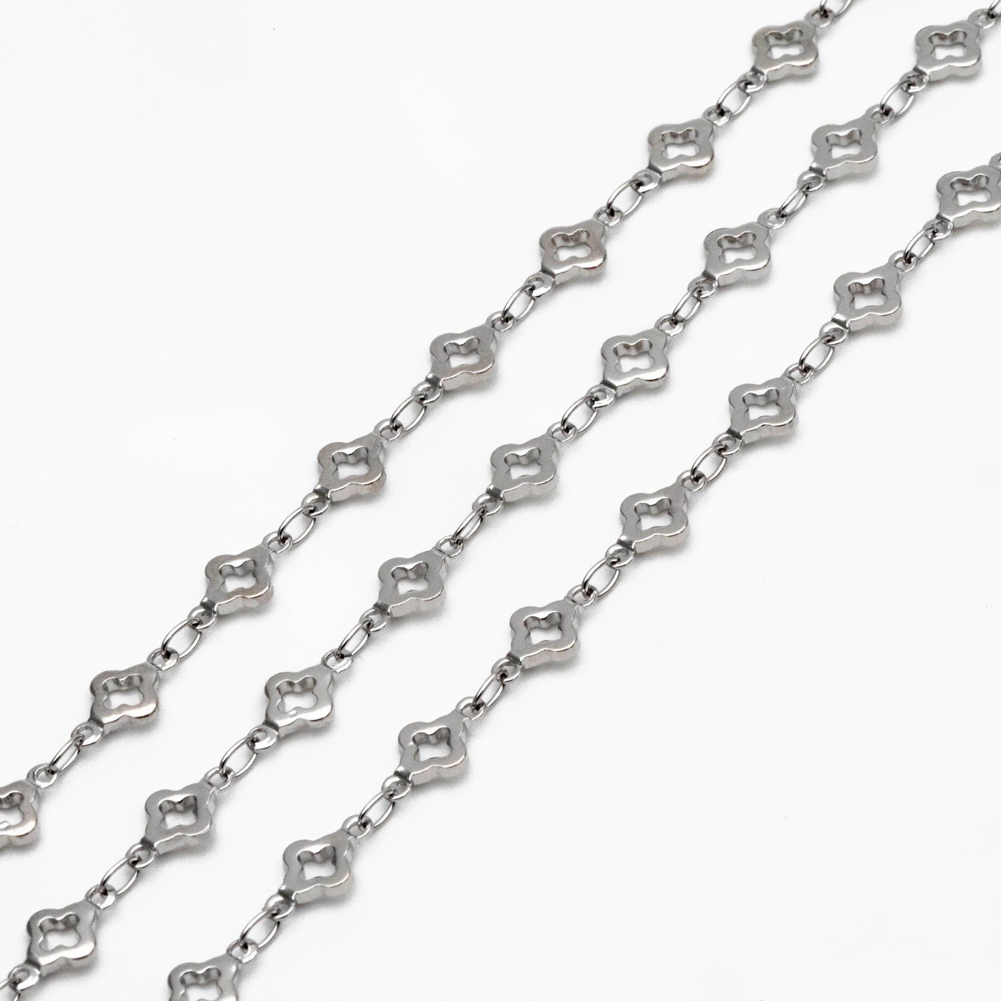 Gold/ Silver Tone Four Leaf Clover Beaded Chain 5.6mm, Gold/ Rhodium plated Brass, Quality Chain for DIY Jewelry (#LK-605)/ 1 Meter=3.3 ft