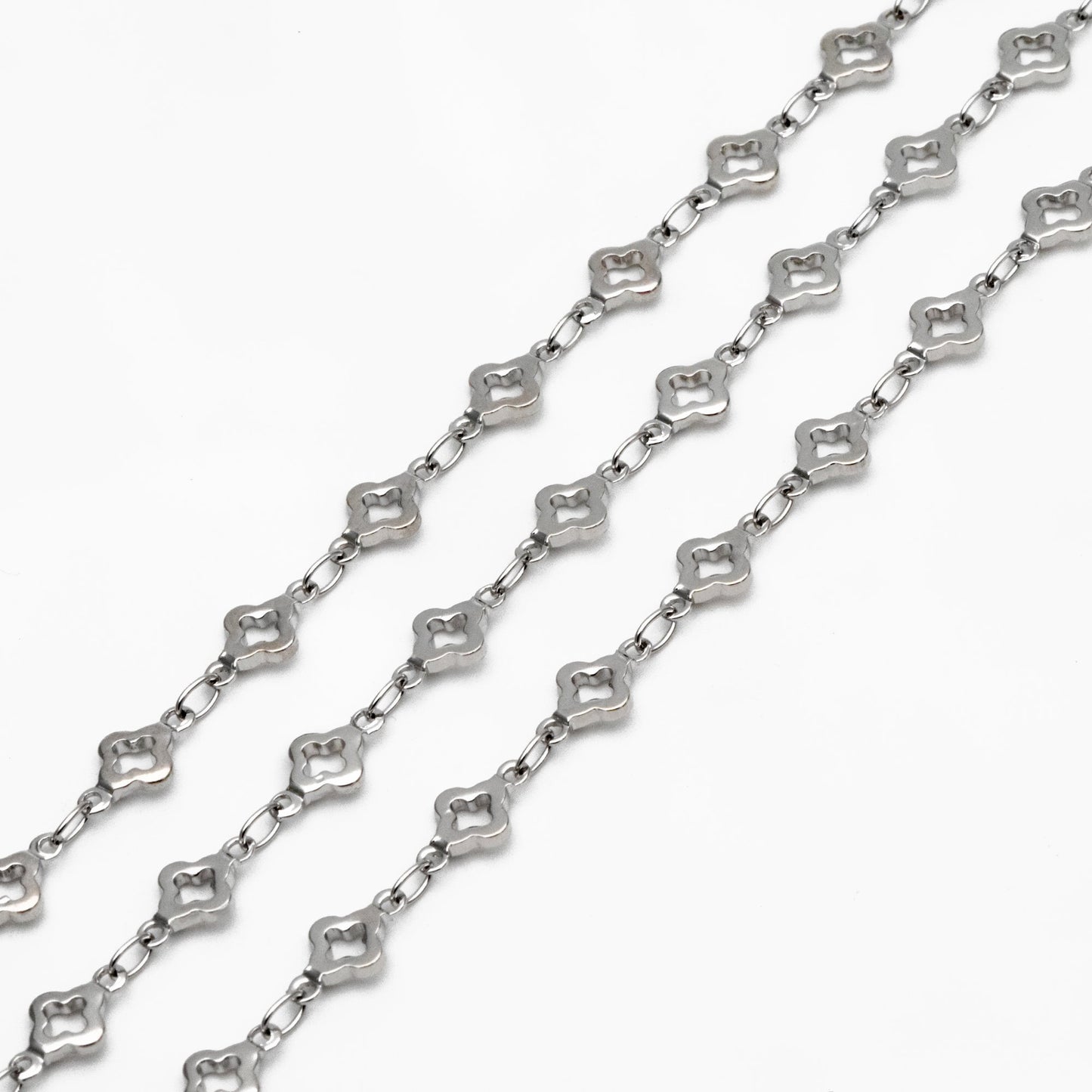 Gold/ Silver Tone Four Leaf Clover Beaded Chain 5.6mm, Gold/ Rhodium plated Brass, Quality Chain for DIY Jewelry (#LK-605)/ 1 Meter=3.3 ft