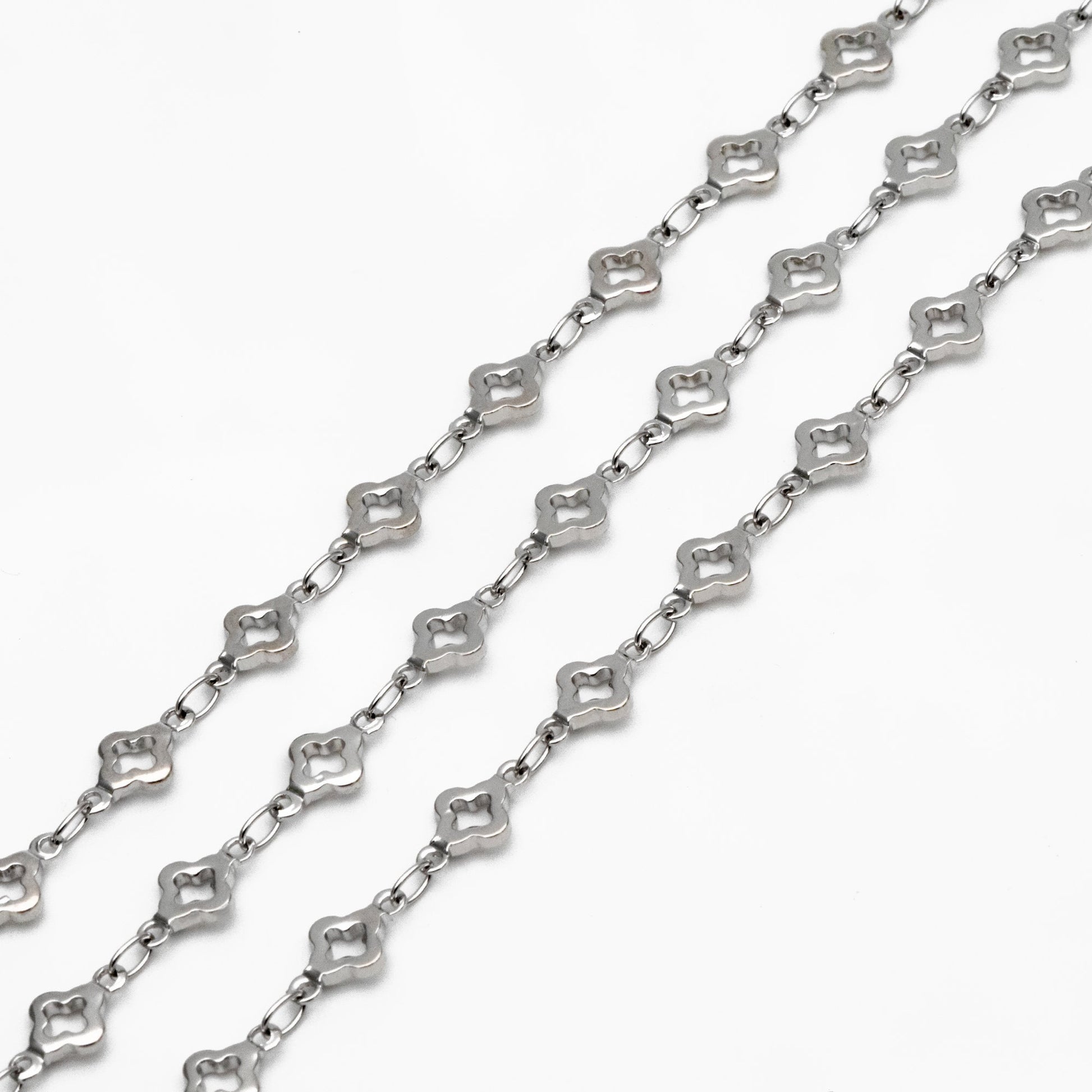 Gold/ Silver Tone Four Leaf Clover Beaded Chain 5.6mm, Gold/ Rhodium plated Brass, Quality Chain for DIY Jewelry (#LK-605)/ 1 Meter=3.3 ft