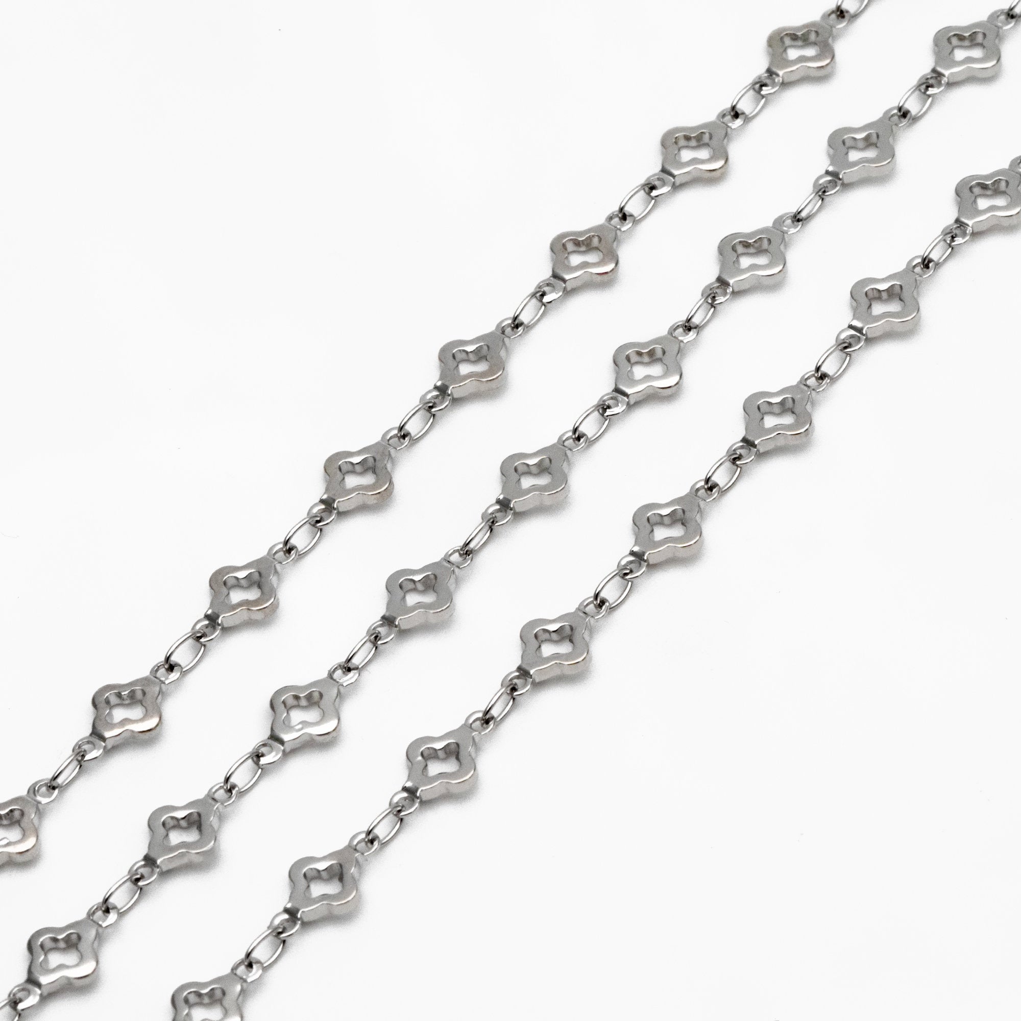 Gold/ Silver Tone Four Leaf Clover Beaded Chain 5.6mm, Gold/ Rhodium plated Brass, Quality Chain for DIY Jewelry (#LK-605)/ 1 Meter=3.3 ft