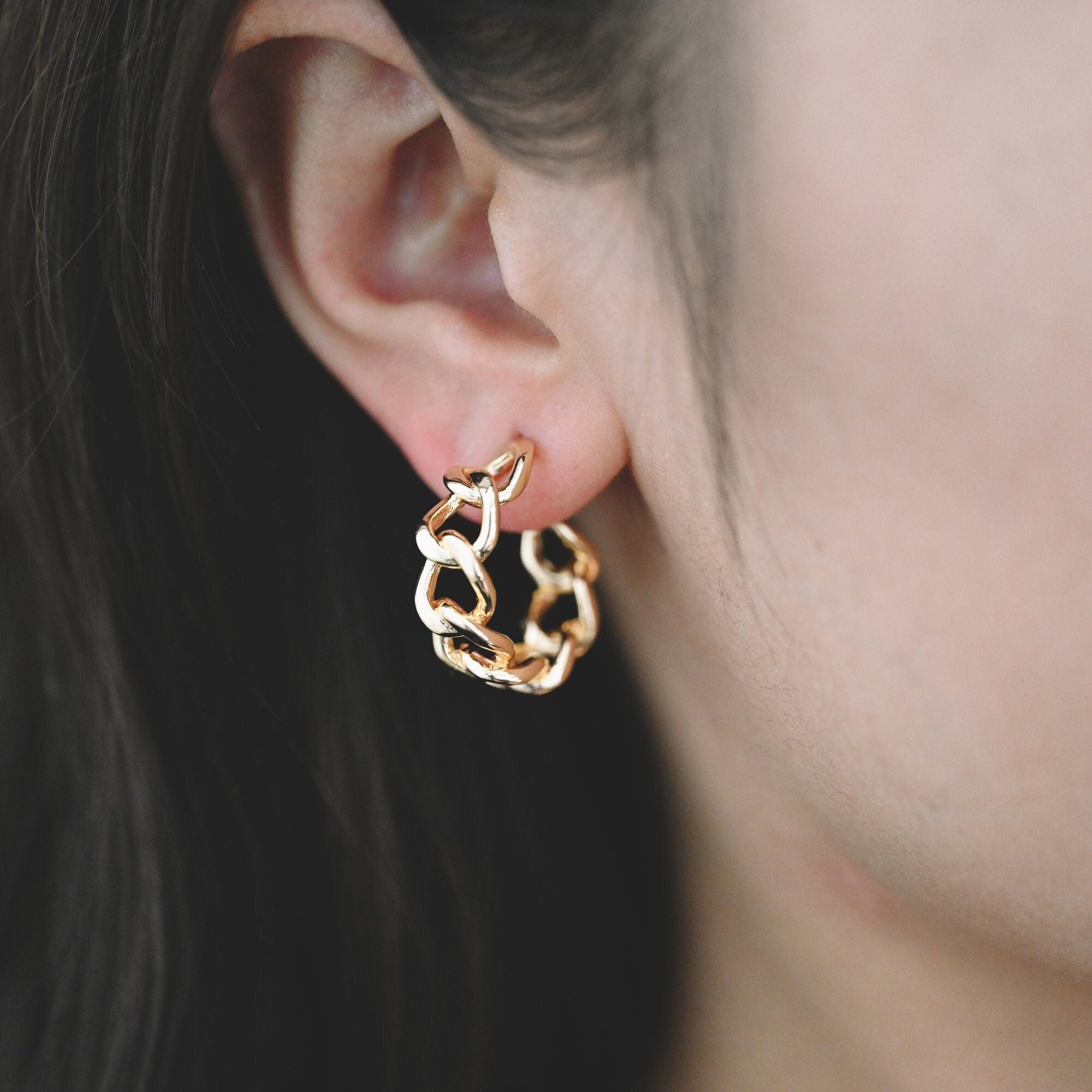 10pcs Chunky Gold/ Silver Hoops, Gold/ Silver Chain Hoops, Thick Hoop Earrings, Twist Hoop Earrings (GB-1801)