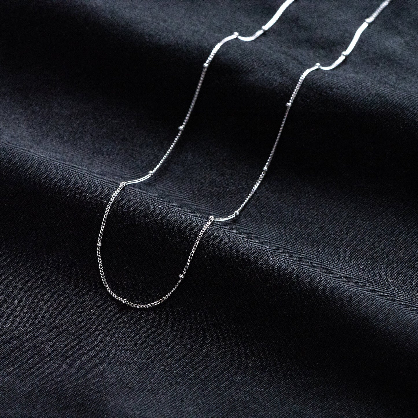 Sterling Silver .925 Beaded Necklaces, Rhodium plated Chains, 1mm Curb Chain with 1.8mm Round Beads, 16-18 Inch Ready to Wear (CY-050)