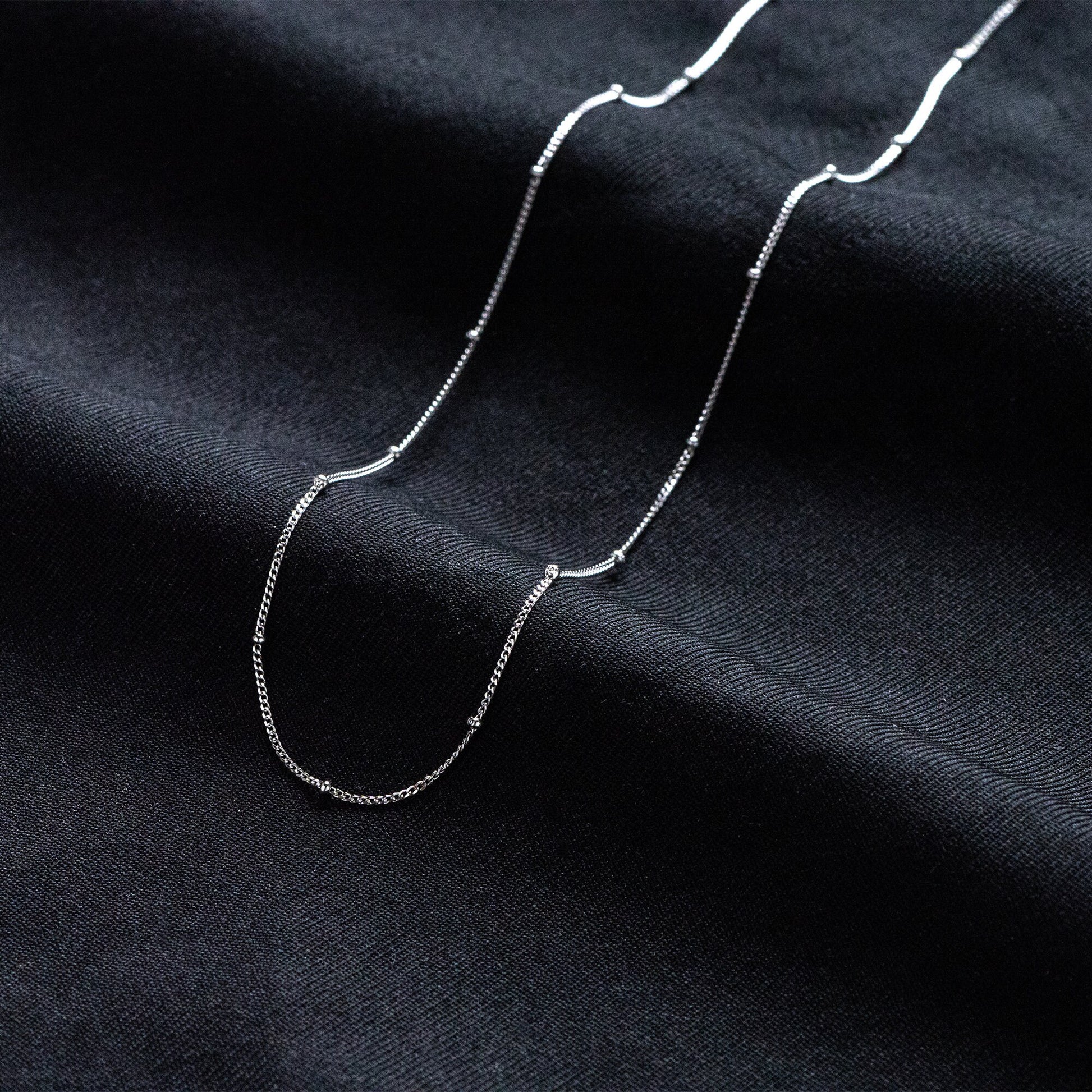 Sterling Silver .925 Beaded Necklaces, Rhodium plated Chains, 1mm Curb Chain with 1.8mm Round Beads, 16-18 Inch Ready to Wear (CY-050)