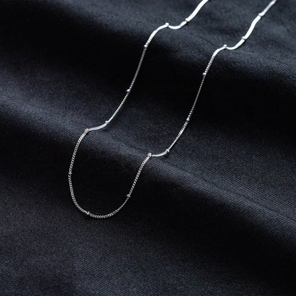 Sterling Silver .925 Beaded Necklaces, Rhodium plated Chains, 1mm Curb Chain with 1.8mm Round Beads, 16-18 Inch Ready to Wear (CY-050)