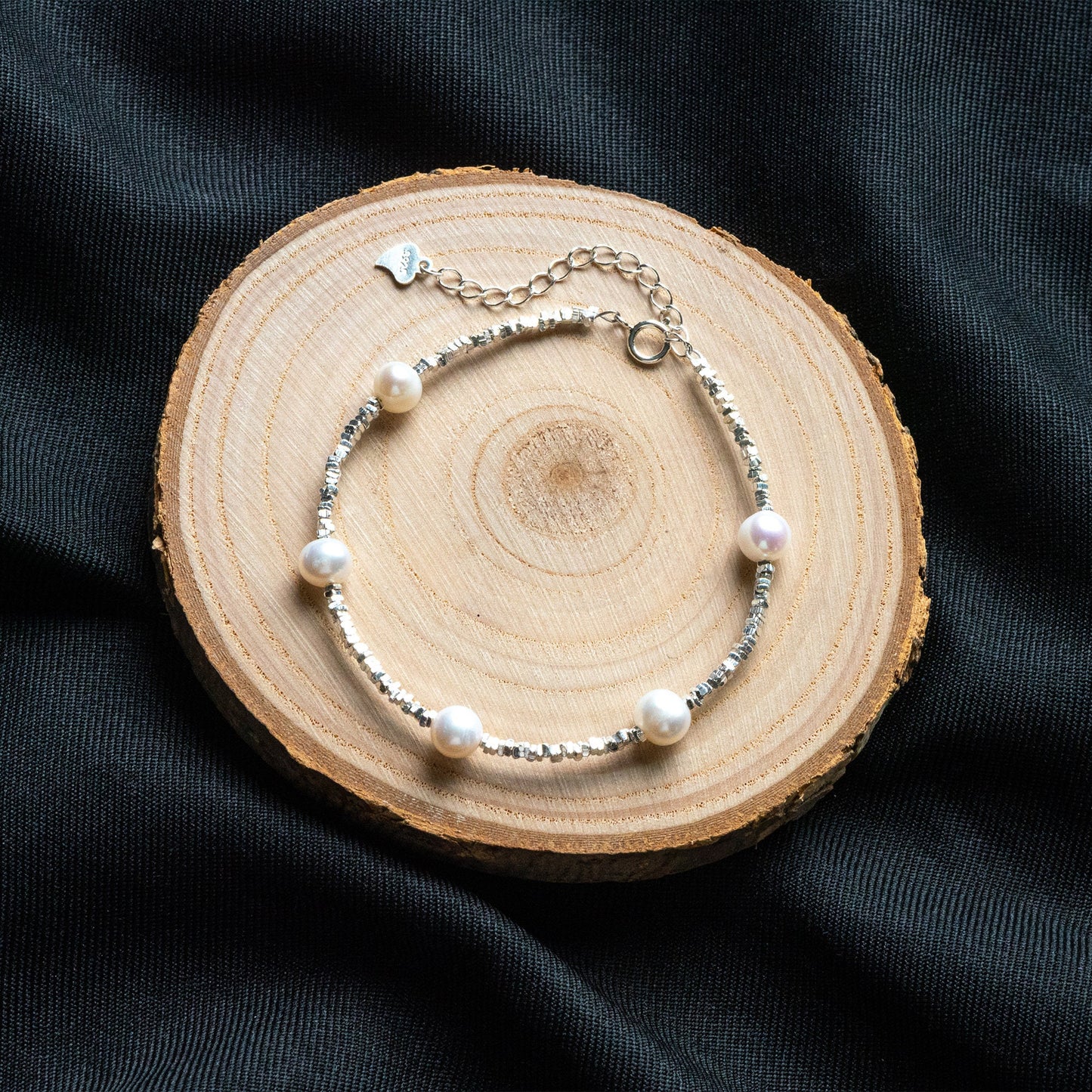 Sterling Silver Beaded Bracelet with Natural Pearls, Adjustable Solid .925 Silver Bracelets (CY-055)