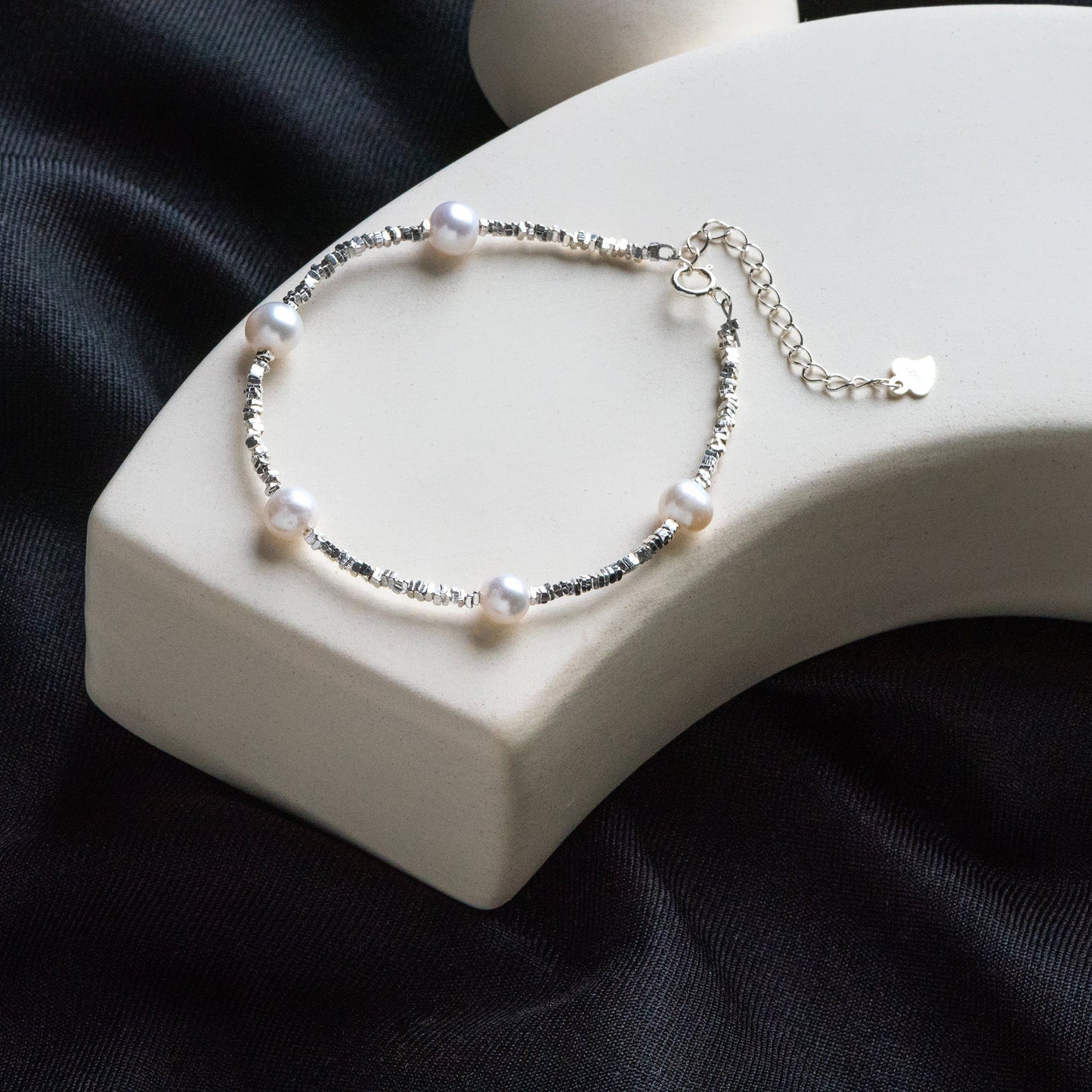 Sterling Silver Beaded Bracelet with Natural Pearls, Adjustable Solid .925 Silver Bracelets (CY-055)