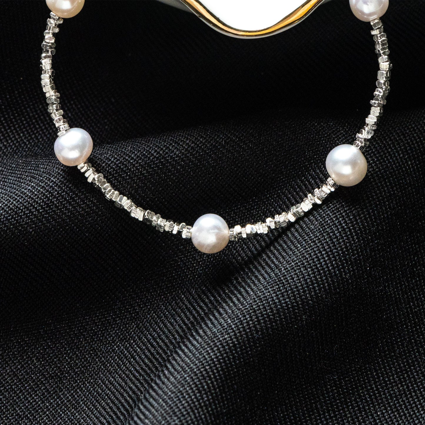Sterling Silver Beaded Bracelet with Natural Pearls, Adjustable Solid .925 Silver Bracelets (CY-055)