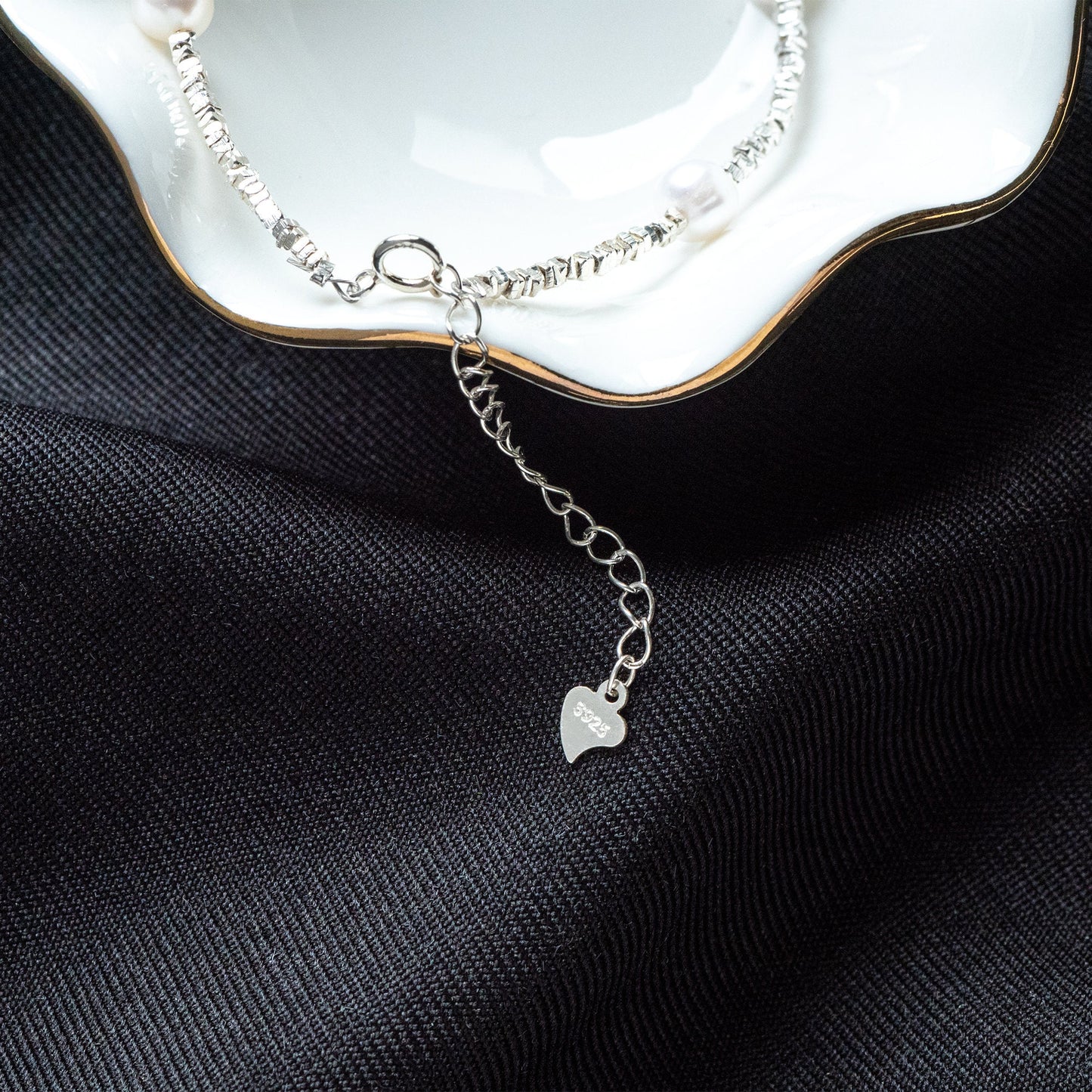 Sterling Silver Beaded Bracelet with Natural Pearls, Adjustable Solid .925 Silver Bracelets (CY-055)