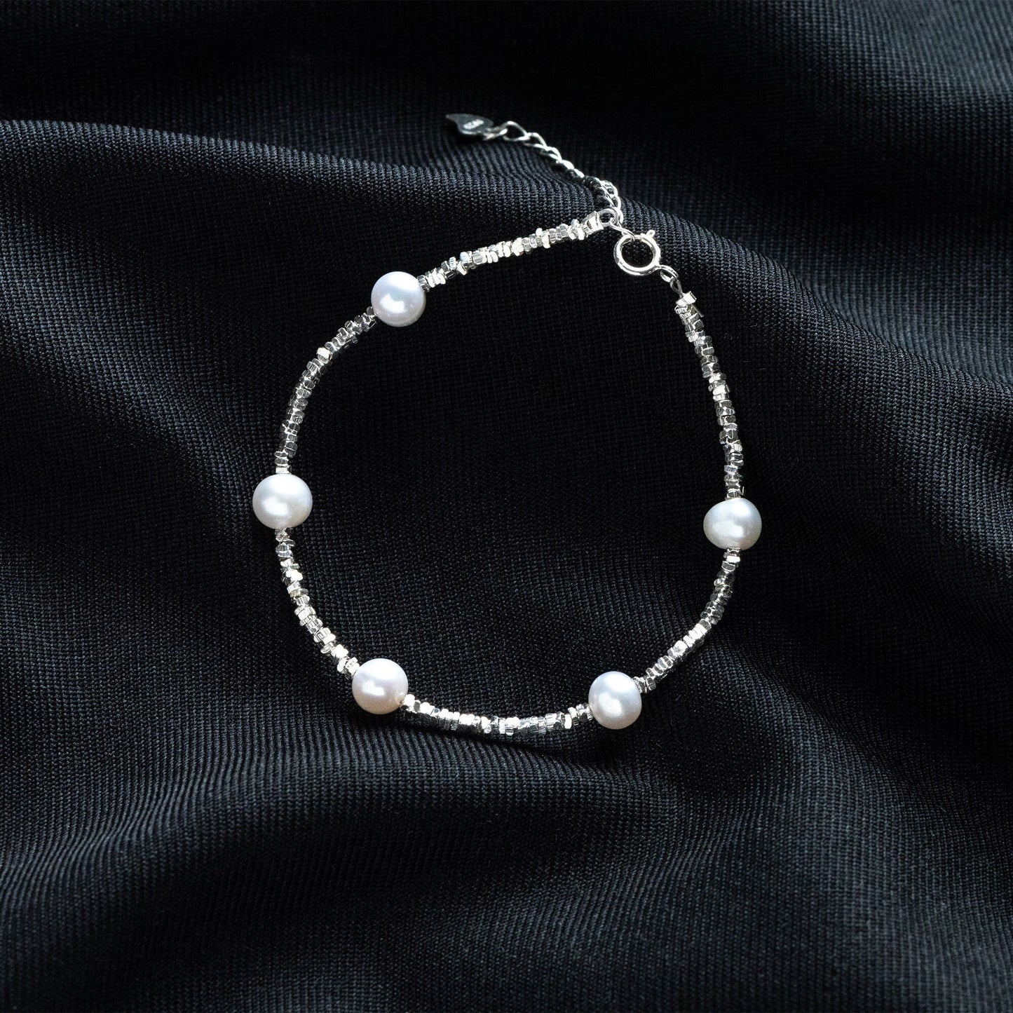 Sterling Silver Beaded Bracelet with Natural Pearls, Adjustable Solid .925 Silver Bracelets (CY-055)