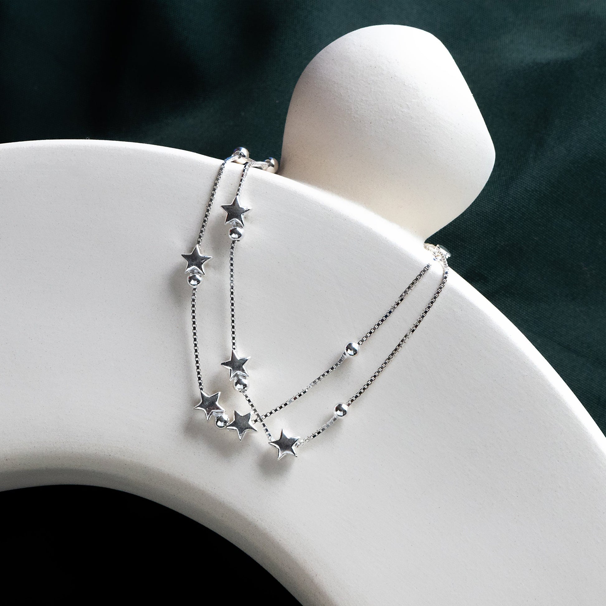 Sterling Silver Double Layer Star Bracelet, .925 Silver Adjustable Bracelet, Dainty Bracelet (CY-056)