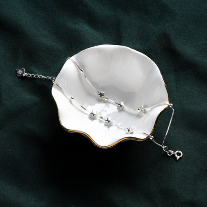 Sterling Silver Double Layer Star Bracelet, .925 Silver Adjustable Bracelet, Dainty Bracelet (CY-056)