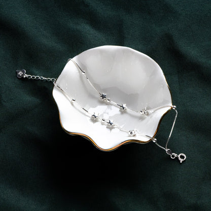 Sterling Silver Double Layer Star Bracelet, .925 Silver Adjustable Bracelet, Dainty Bracelet (CY-056)