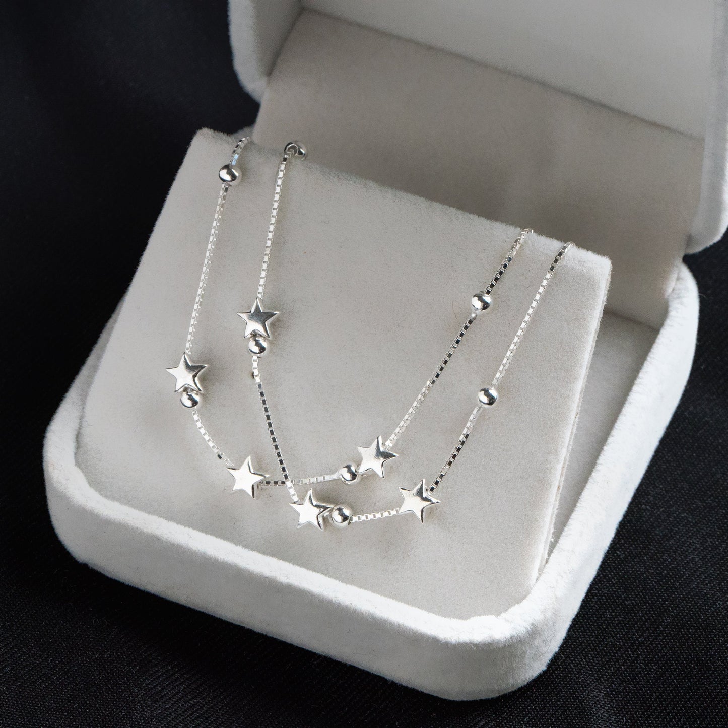 Sterling Silver Double Layer Star Bracelet, .925 Silver Adjustable Bracelet, Dainty Bracelet (CY-056)