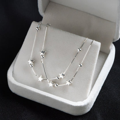 Sterling Silver Double Layer Star Bracelet, .925 Silver Adjustable Bracelet, Dainty Bracelet (CY-056)
