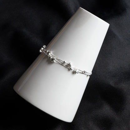 Sterling Silver Double Layer Star Bracelet, .925 Silver Adjustable Bracelet, Dainty Bracelet (CY-056)