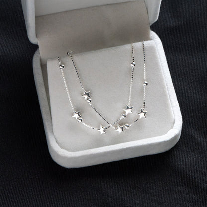 Sterling Silver Double Layer Star Bracelet, .925 Silver Adjustable Bracelet, Dainty Bracelet (CY-056)