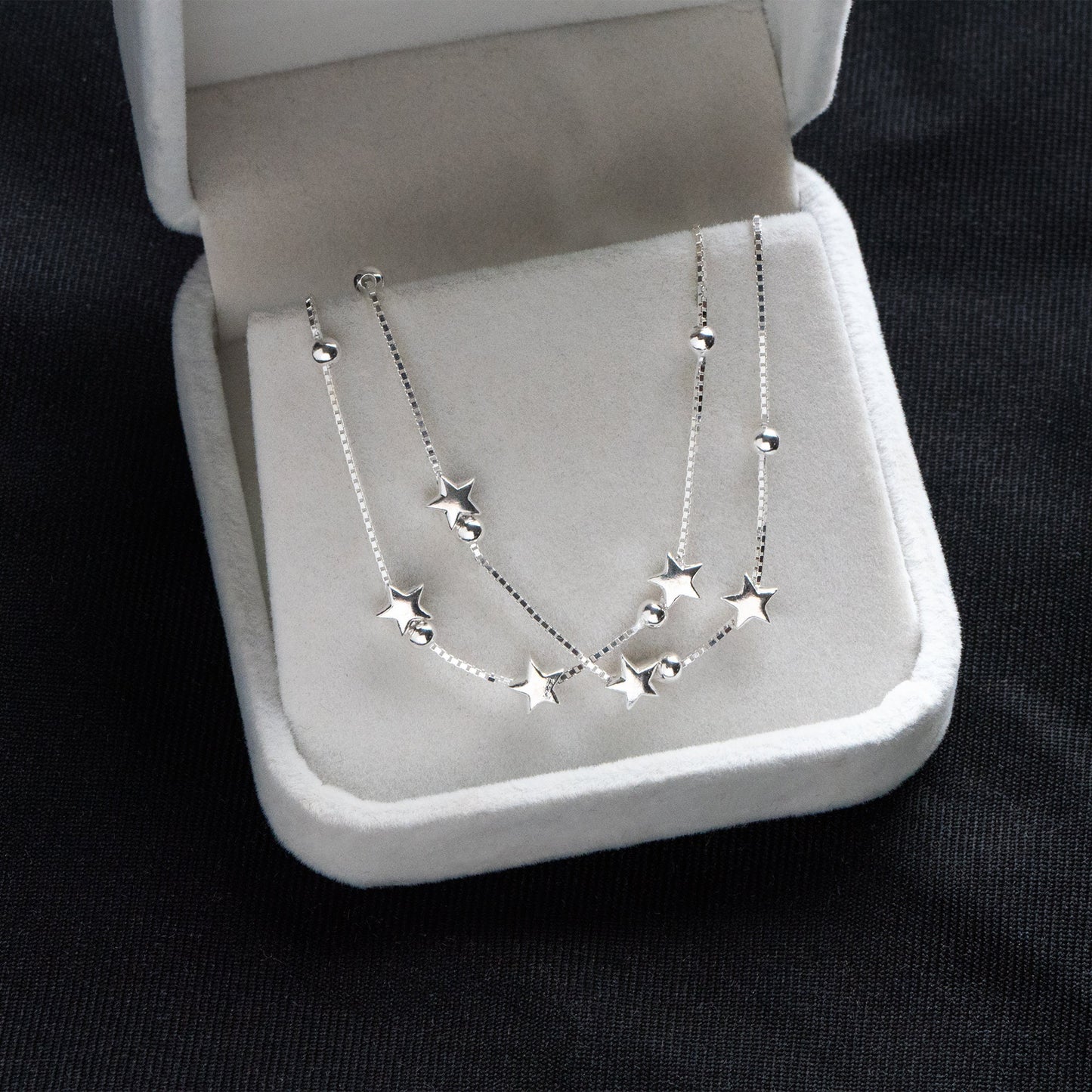 Sterling Silver Double Layer Star Bracelet, .925 Silver Adjustable Bracelet, Dainty Bracelet (CY-056)