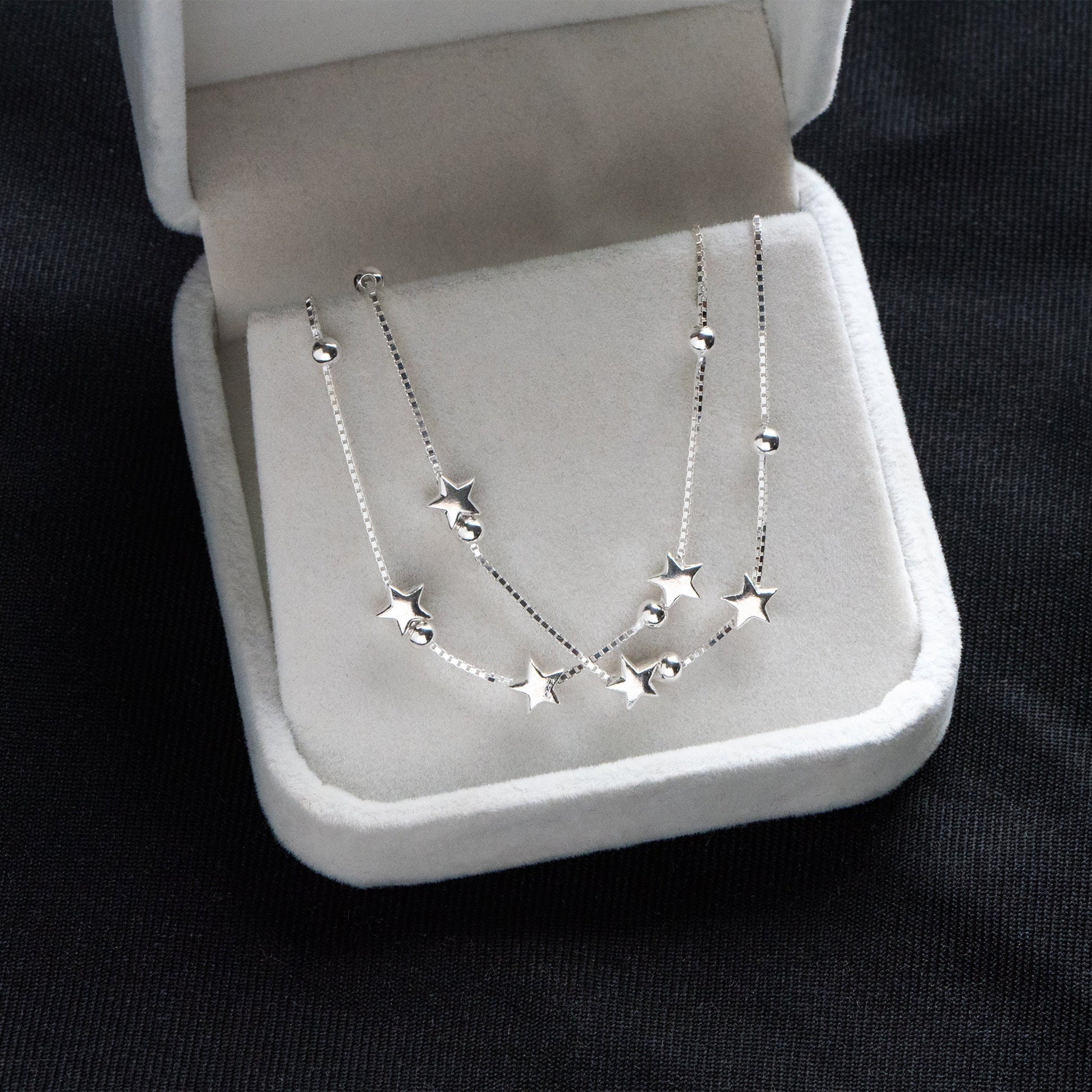 Sterling Silver Double Layer Star Bracelet, .925 Silver Adjustable Bracelet, Dainty Bracelet (CY-056)