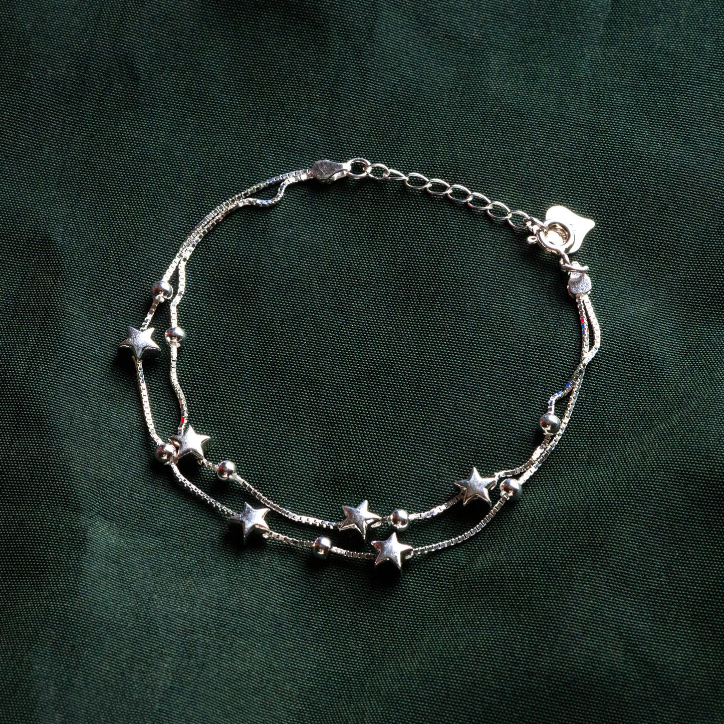 Sterling Silver Double Layer Star Bracelet, .925 Silver Adjustable Bracelet, Dainty Bracelet (CY-056)