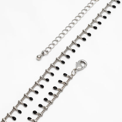 Rhodium plated Brass Enamel Chain, Adjustable Bracelet/ Anklet/ Necklace, White/ Black (#LK-202)