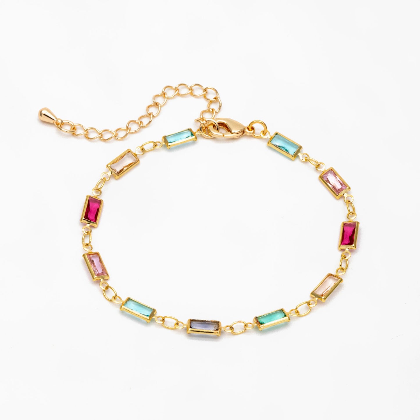 Mix Color Glass Beaded Chain, Rectangle Shape Gold Chain, Finished Bracelet/ Anklet/ Necklace with Extender Chain, Ready to Wear (#LK-609)