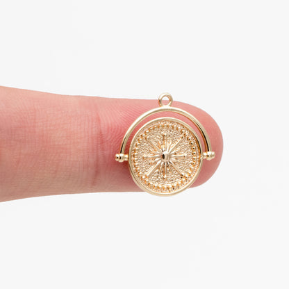 10pcs Gold Compass Charms 17x17mm, 18K Gold plated Brass, Travel Charms, Nautical Charms (GB-4432)