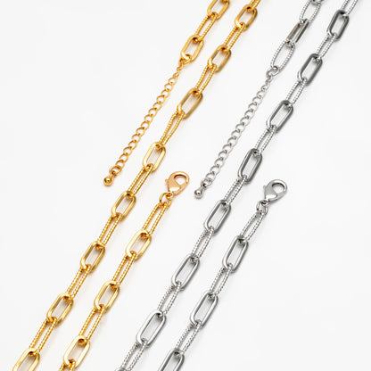 Gold/ Silver Oval Link Chain 5.5mm, Finished Bracelet/ Anklet/ Necklace with Extender Chain, Ready to Wear (#LK-409)