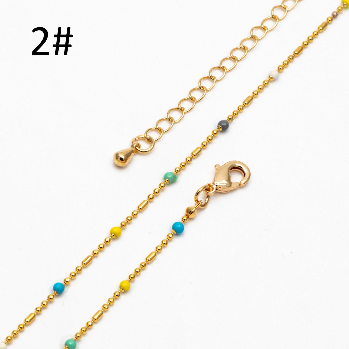 Gold Mix Color Enamel Beaded Chains 2mm, Finished Bracelet/ Anklet/ Necklace with Extender Chain, Ready to Wear (#LK-579)